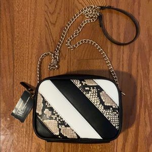 Inc black and snake print crossbody purse